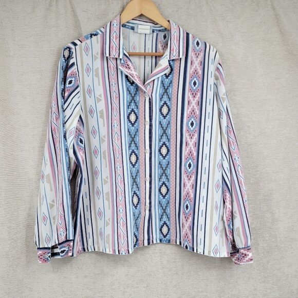 Blair Vintage Aztec Western Pastel Button Down Top Shirt Blouse Women's - Picture 1 of 10